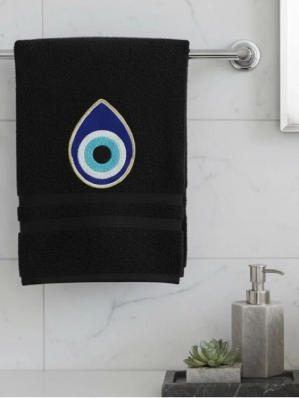 Hand Evil Eye Embroidered Hand towel Pick one New Made to order Black